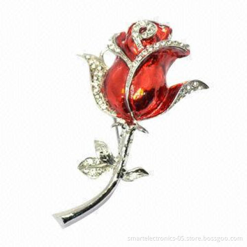 Jewelry Rose-shaped USB Flash Drive, 64MB to 128GB Flash Memory Capacity